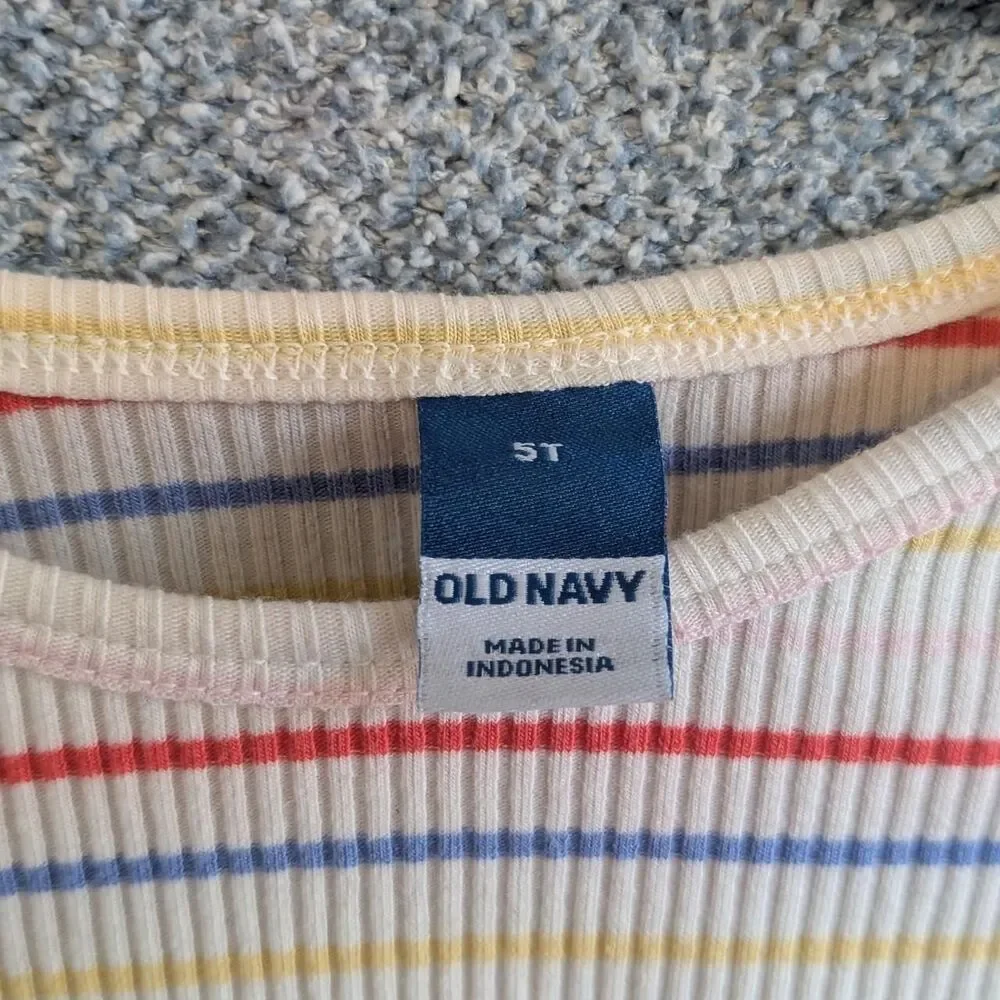 Old Navy Girls Size 5T Rainbow Striped Lettuce Hem Long Sleeve Shirt